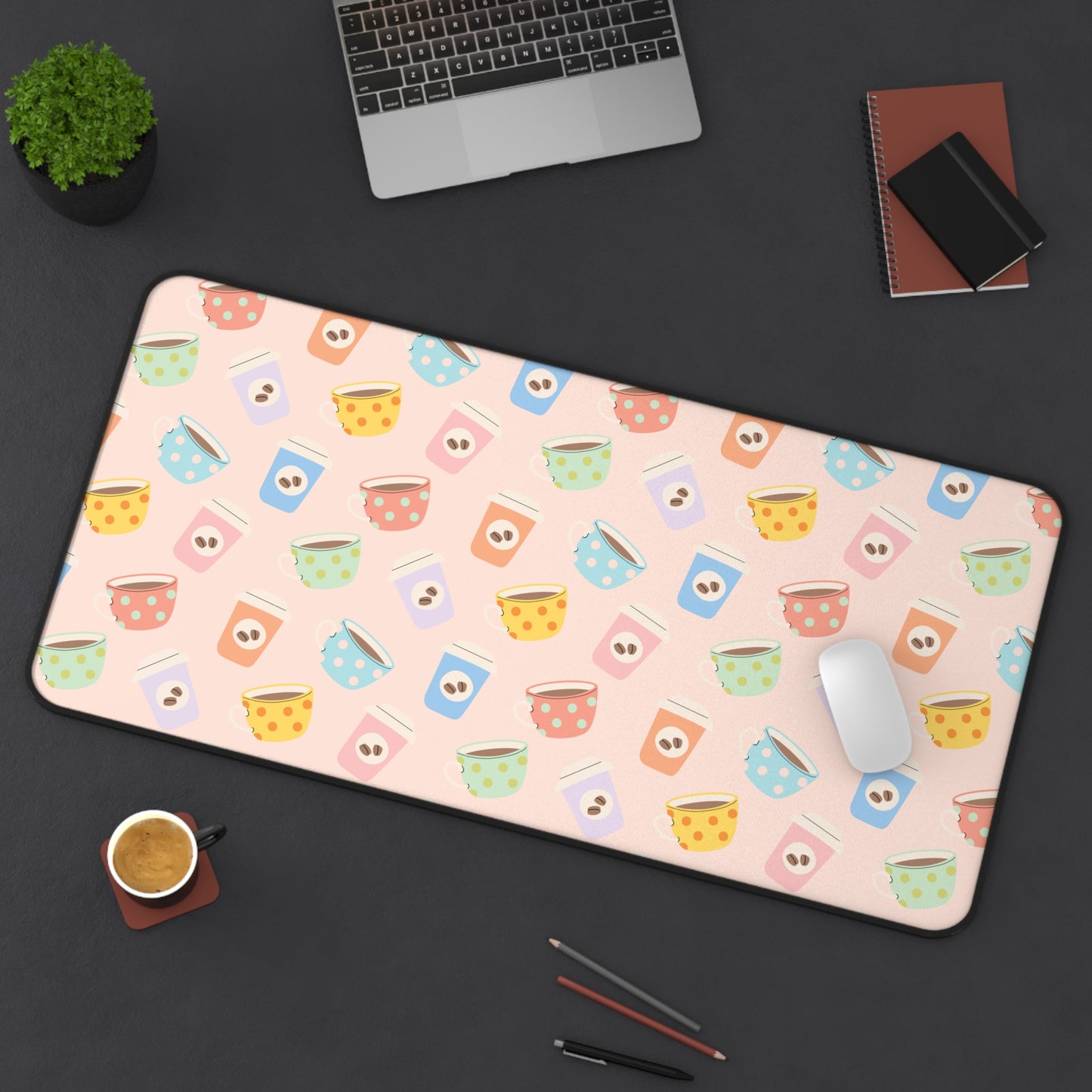Pastel Coffee Pattern Desk Mat