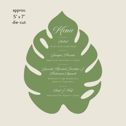 Palm Leaf Shaped Wedding or Shower Menu Card