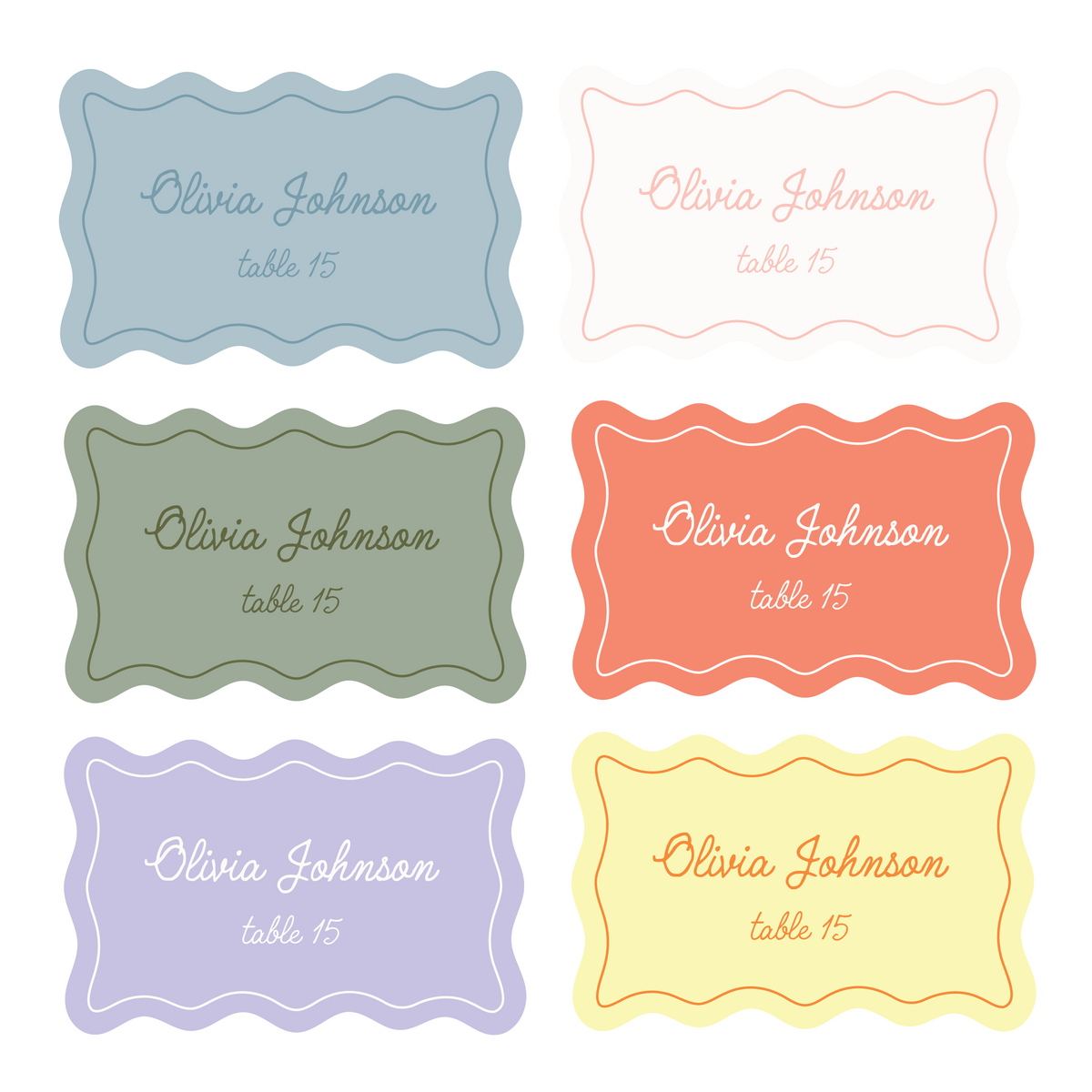 Wavy Rectangle Place Cards - Printed and Die-Cut