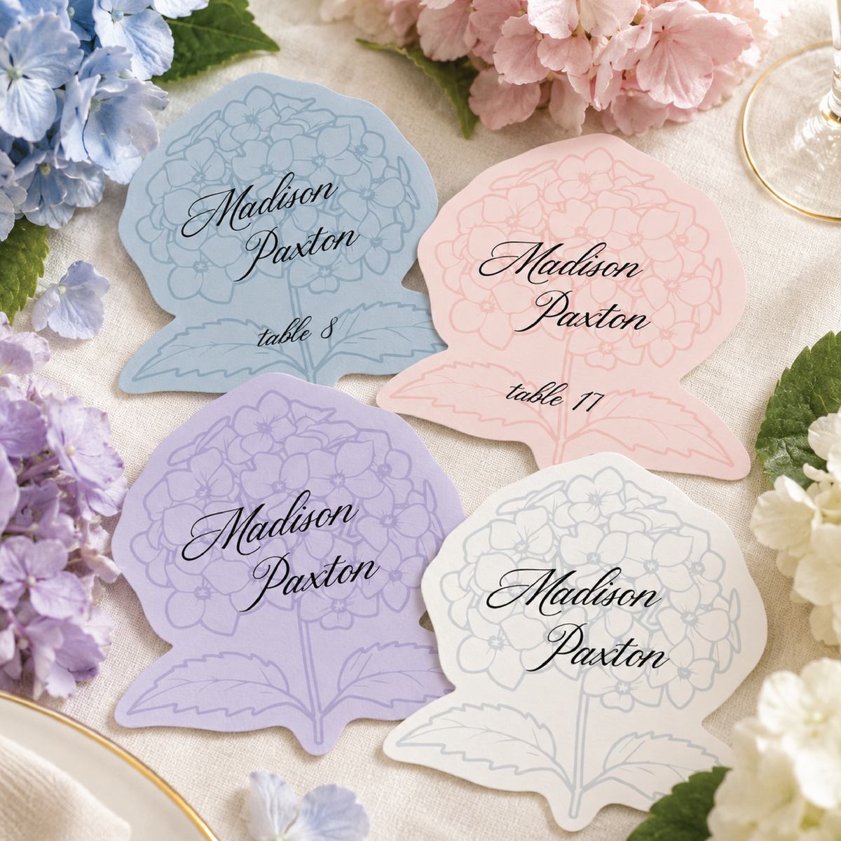 Hydrangea Shaped Place Cards - Printed and Die-Cut