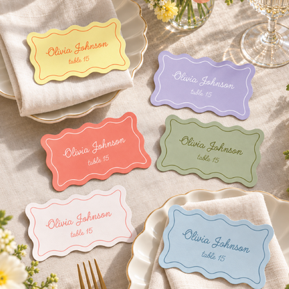 Wavy Rectangle Place Cards - Printed and Die-Cut