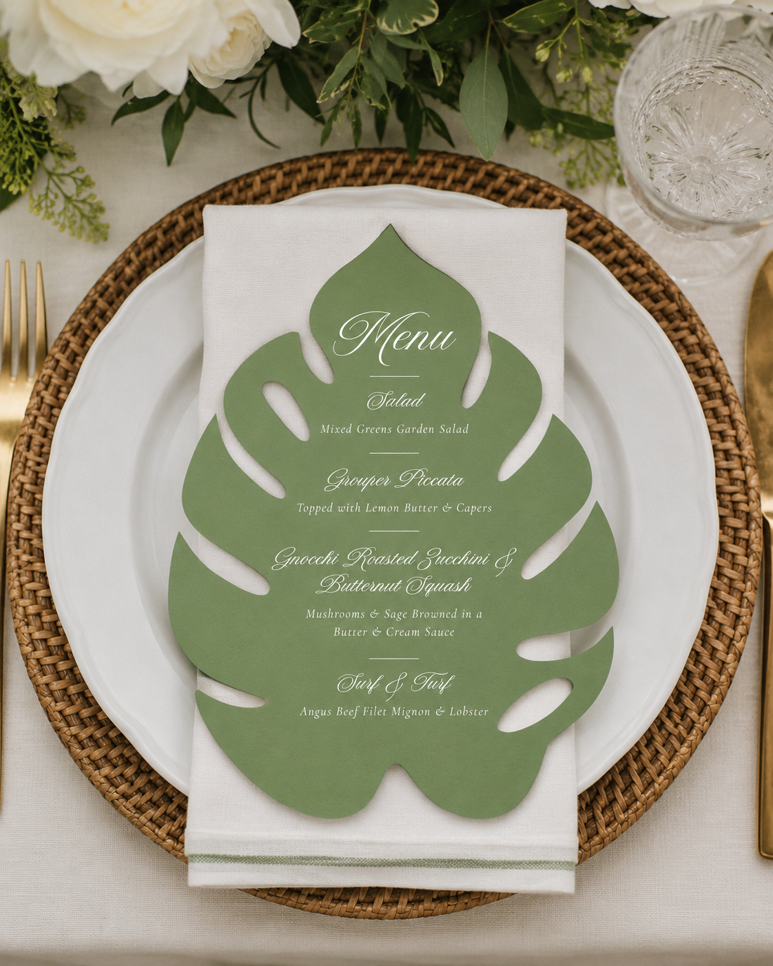 Palm Leaf Shaped Wedding or Shower Menu Card