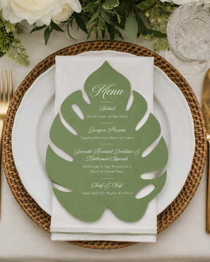Palm Leaf Shaped Wedding or Shower Menu Card