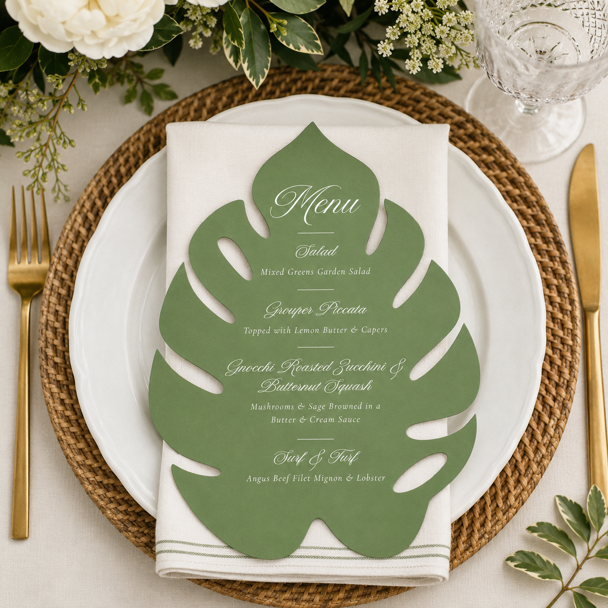 Palm Leaf Shaped Wedding or Shower Menu Card