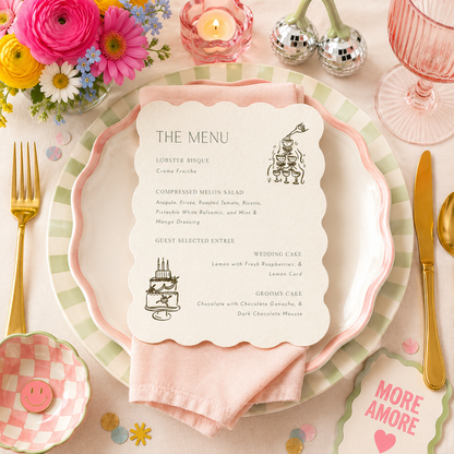 Scalloped Square Wedding or Shower Menu Card