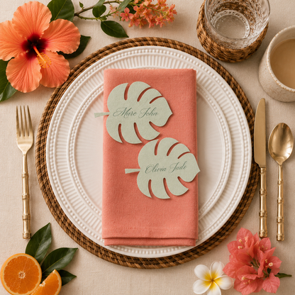 Palm Leaf Shaped Place Cards - Printed and Die-Cut