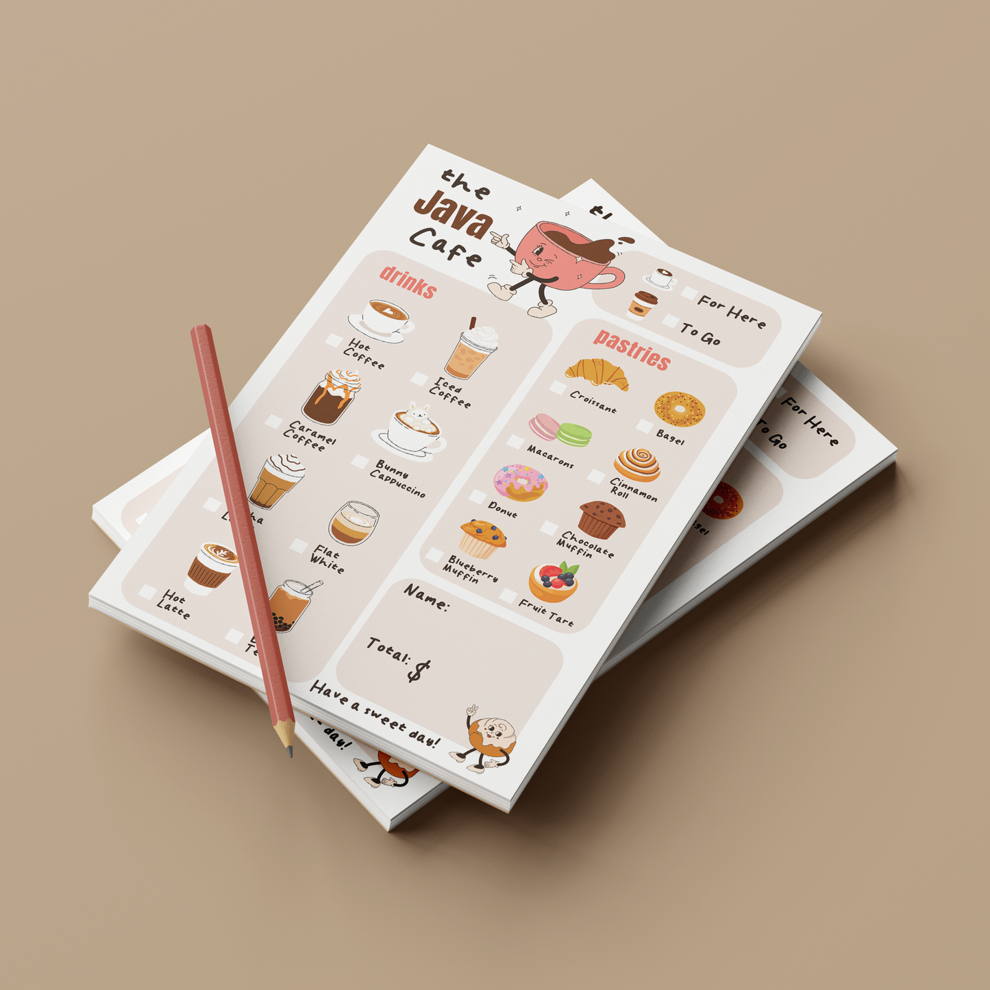 Coffee Shop Pretend Play Notepad