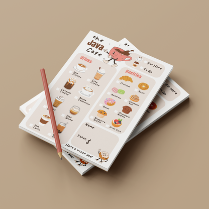 Coffee Shop Pretend Play Notepad