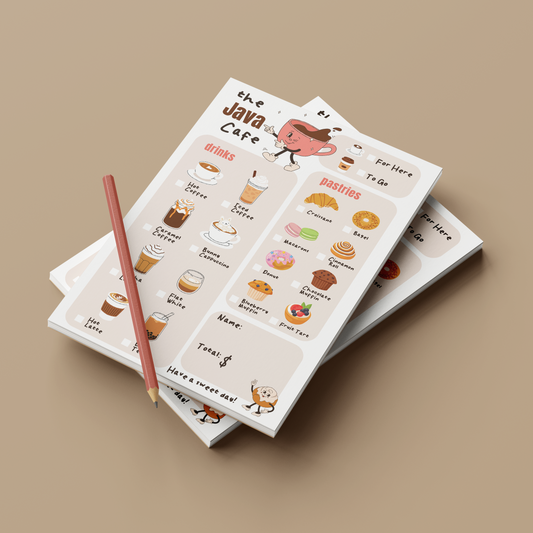Coffee Shop Pretend Play Notepad