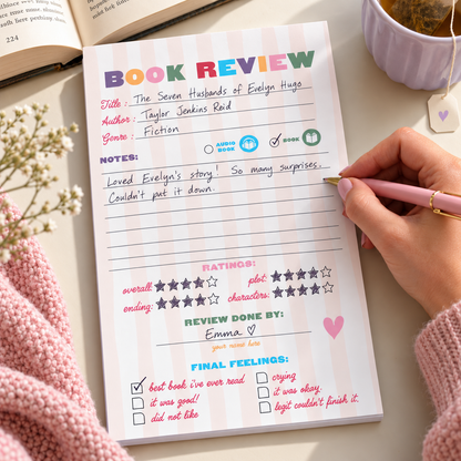 Book Review Notepad - Pink Stripes