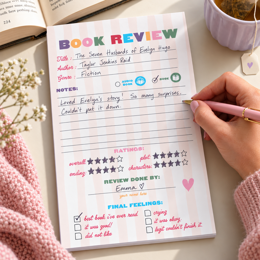 Book Review Notepad - Pink Stripes