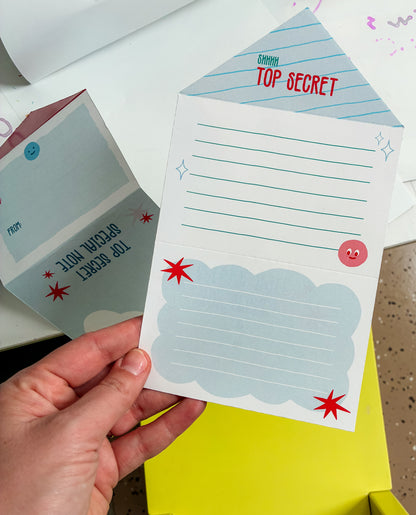 Kids Top Secret Fold Up Letter Set of 12 - Cute Notes & Stickers