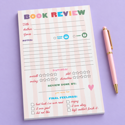 Book Review Notepad - Pink Stripes