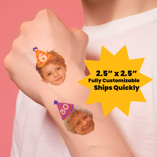 Custom Face Temporary Tattoos with Party Hat