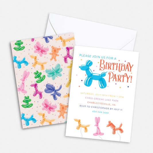 Balloon Animals Birthday Party Invitation - Custom OR Fill-in-the-Blank - Set of 25