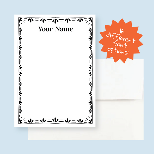 Custom Writing Stationery Set of 12 - Geometric Border