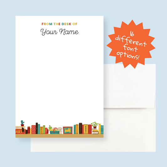 Custom Writing Stationery Set of 12 - Bookshelf