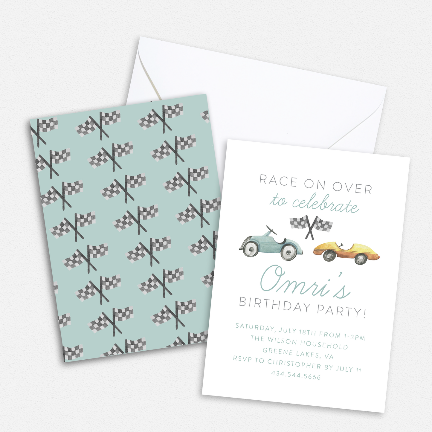 Vintage Race Car Birthday Party Invitation - Set of 12