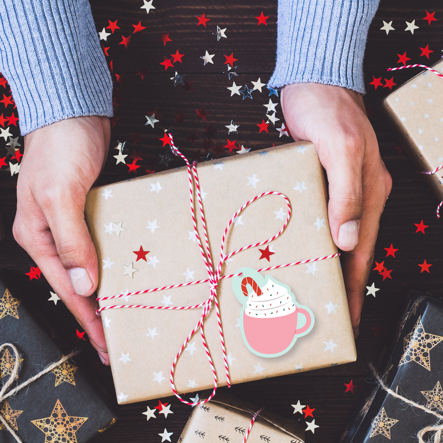 Peppermint Hot Cocoa Shaped Christmas Gift Tags
