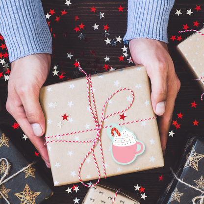 Peppermint Hot Cocoa Shaped Christmas Gift Tags