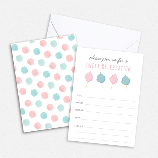 Cotton Candy Birthday Party Invitation - Custom OR Fill-in-the-Blank - Set of 25