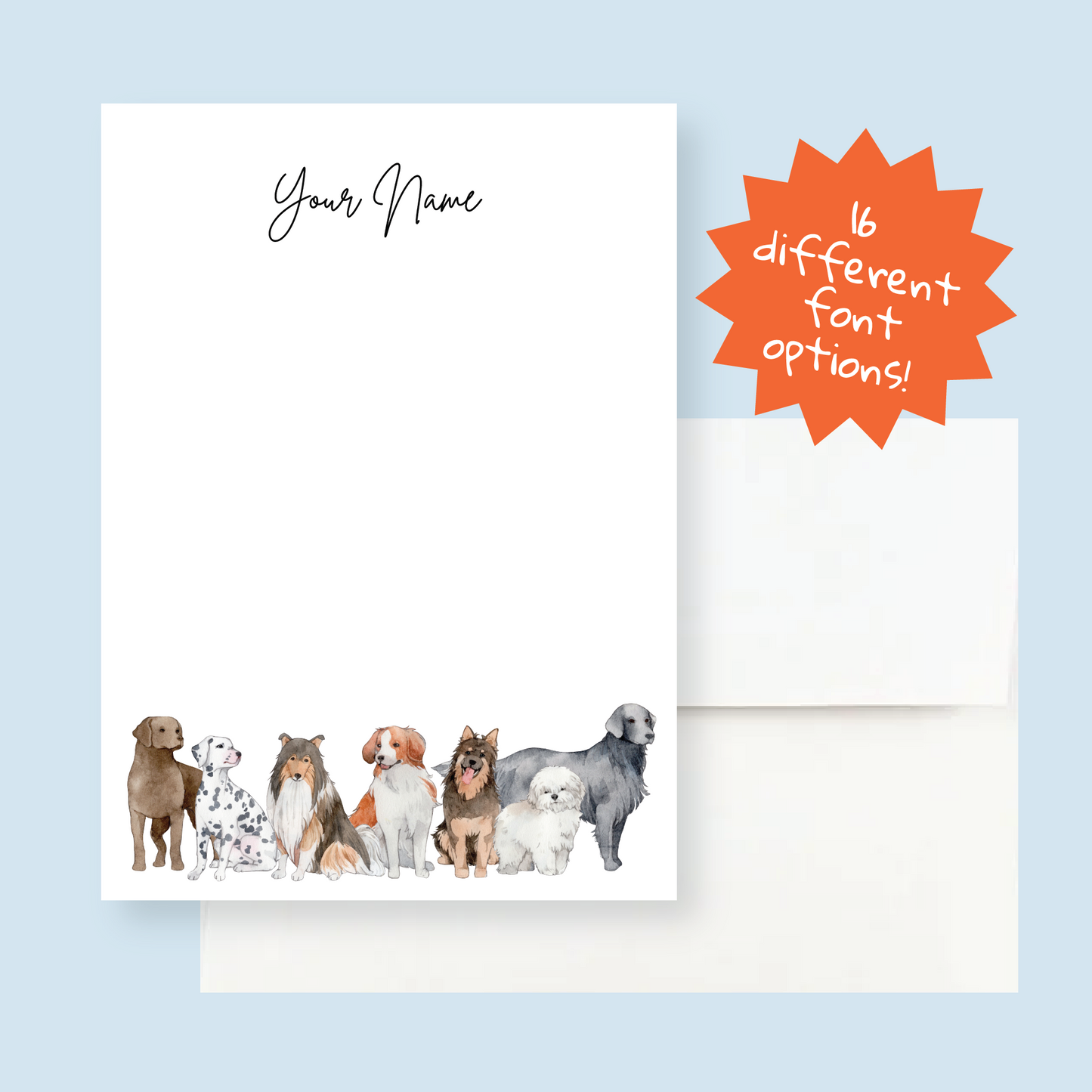 Custom Writing Stationery Set of 12 - Dog Breeds Personalized Stationery with Envelopes