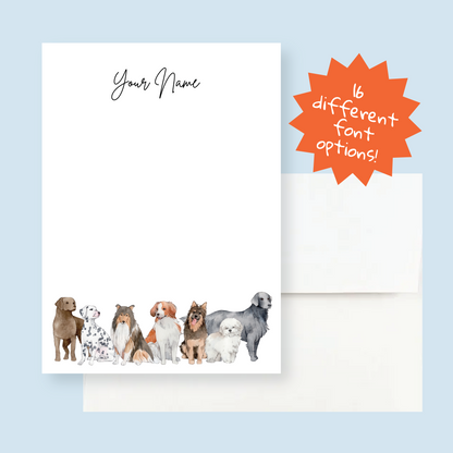 Custom Writing Stationery Set of 12 - Dog Breeds Personalized Stationery with Envelopes