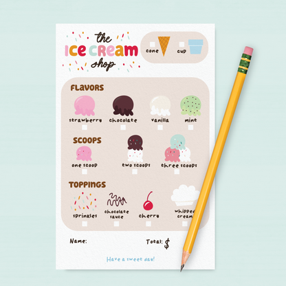 Ice Cream Shop Pretend Play Notepad