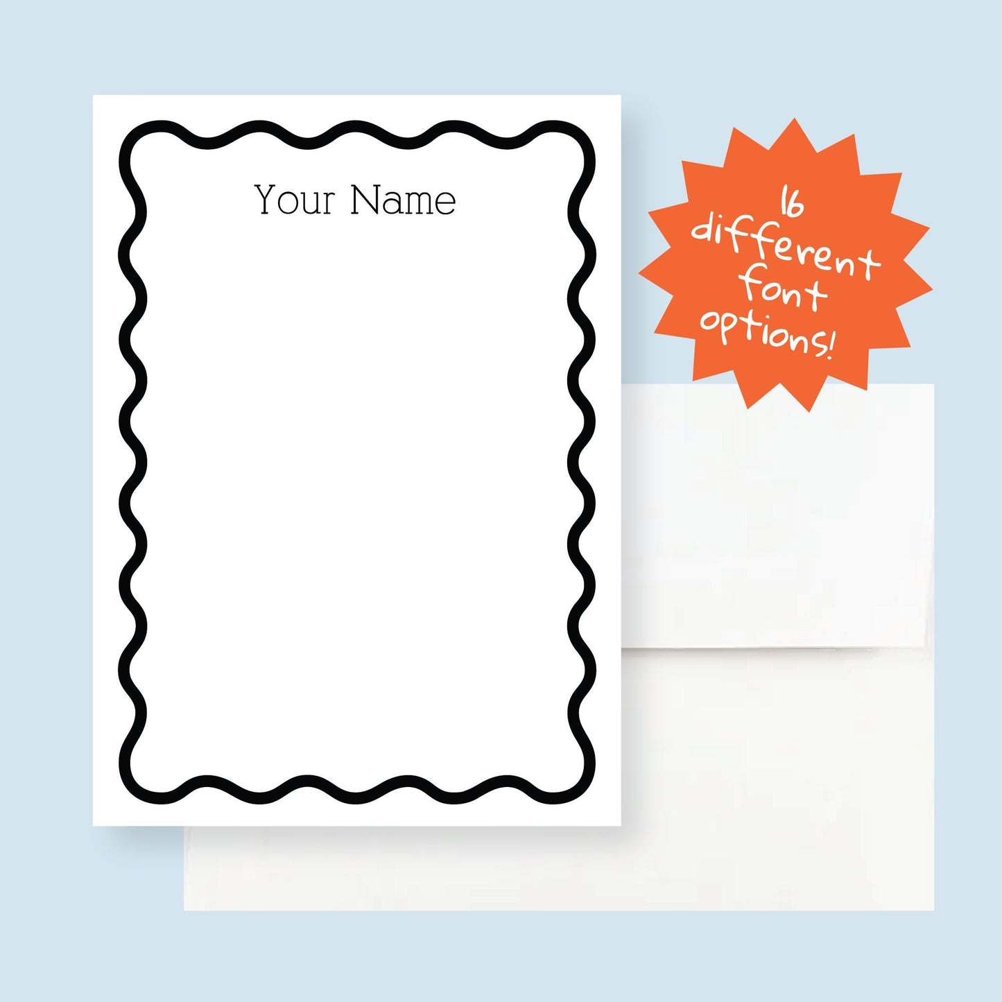 Custom Writing Stationery Set of 12 - Wavy Border Personalized Stationery with Envelopes