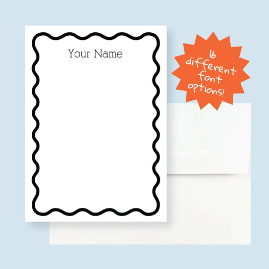 Custom Writing Stationery Set of 12 - Wavy Border Personalized Stationery with Envelopes