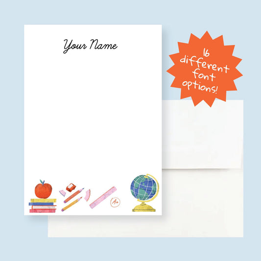 Teacher Custom Writing Stationery Set of 12 - Personalized Stationery with Envelopes