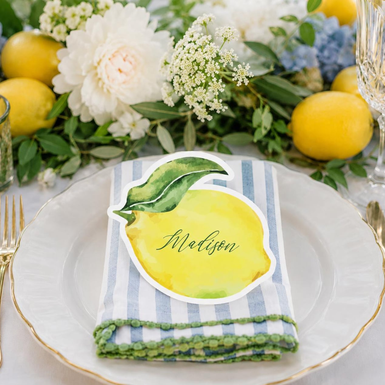 Watercolor Lemon Shaped Place Cards - Printed and Die-Cut