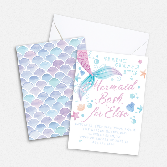 Mermaid Birthday Party Invitation - Custom OR Fill-in-the-Blank - Set of 12
