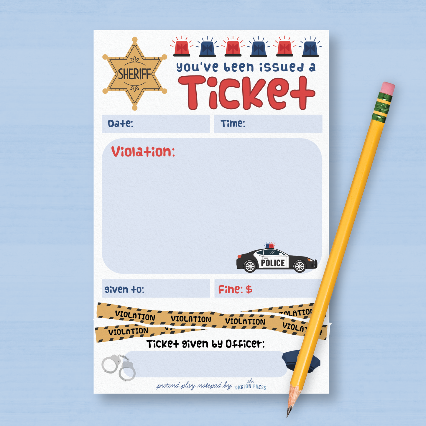 Kids Pretend Play Police Ticket Notepad