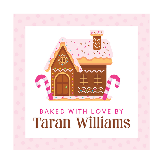 Baked with Love Gingerbread House Tags - Pink