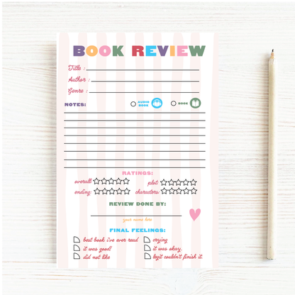 Book Review Notepad - Pink Stripes