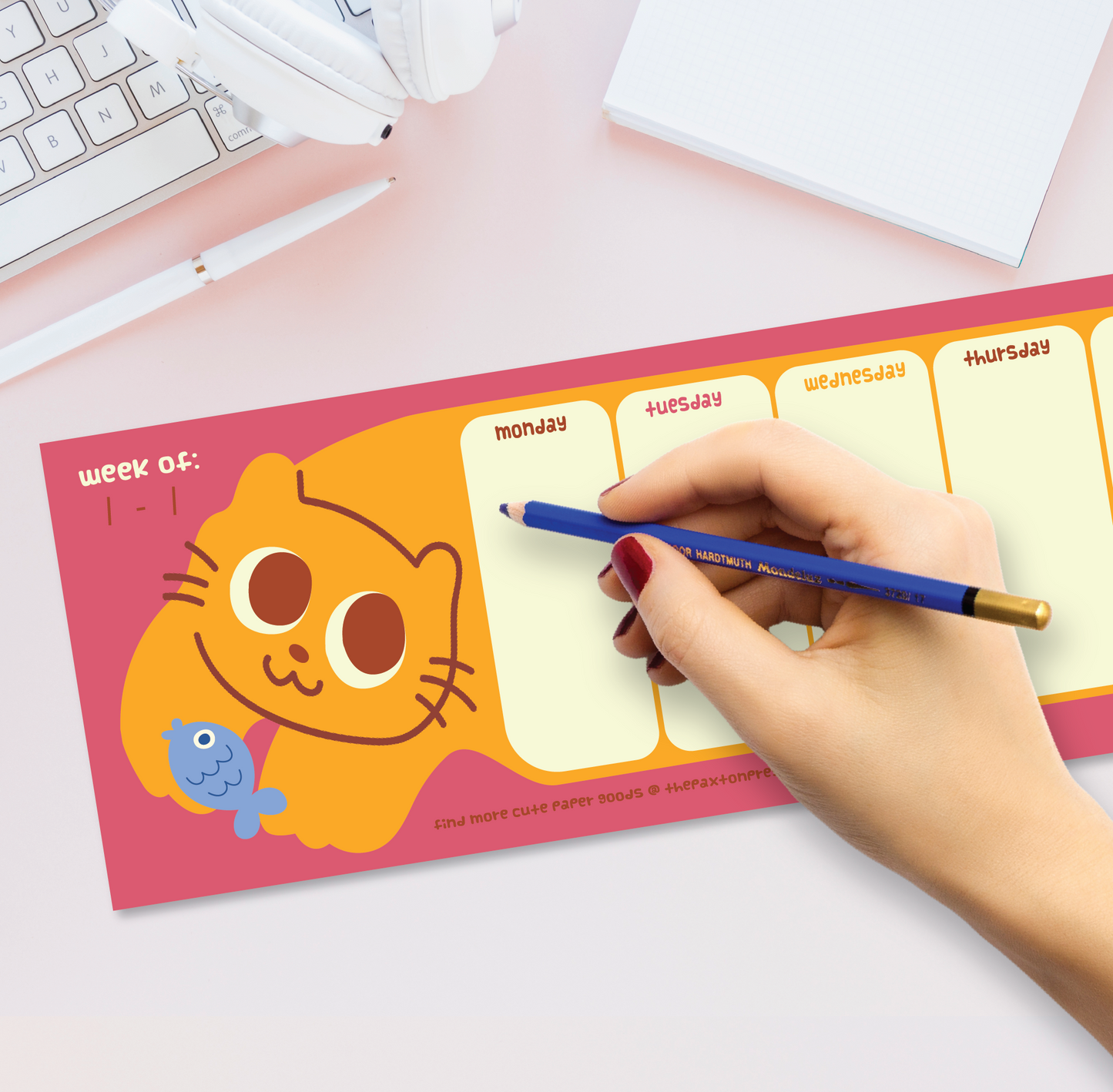 Cute Cat Weekly Desk Planner - 17" x 5"