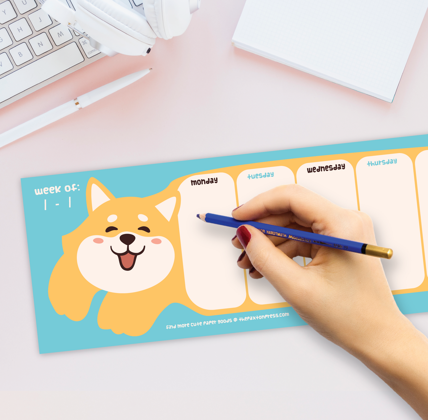 Shiba Dog Kawaii Weekly Desk Planner - 17" x 5"