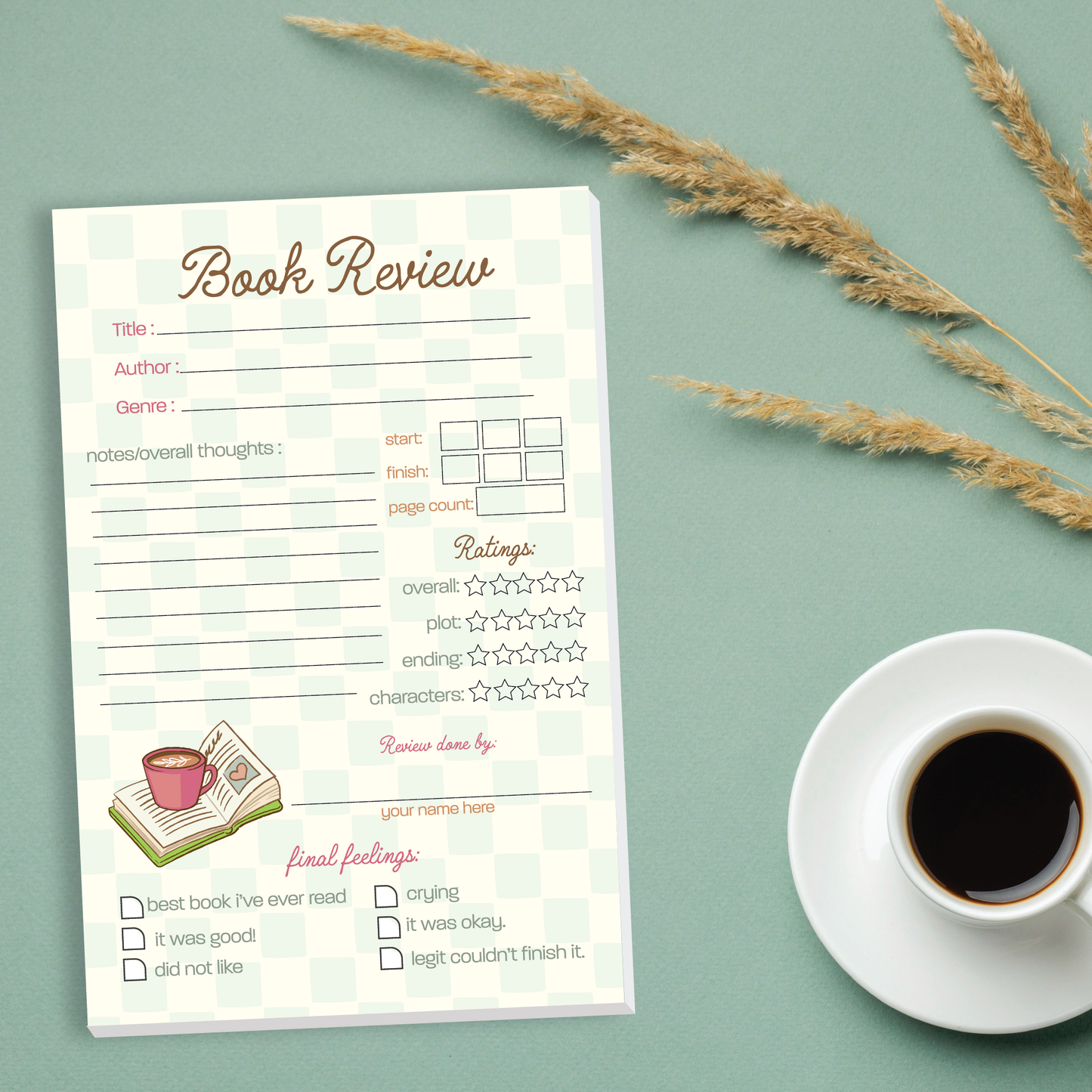 Cozy Book Review Notepad
