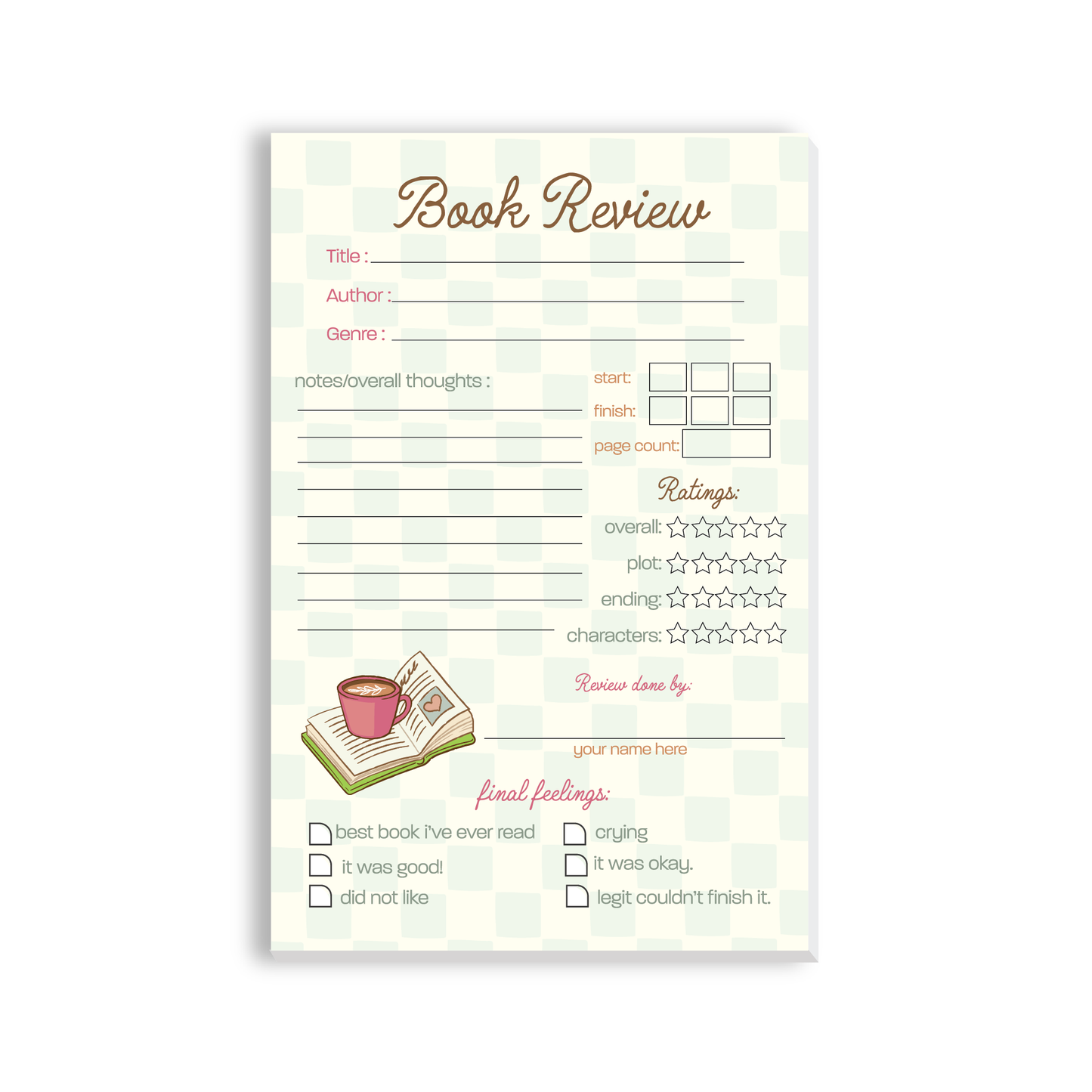 Cozy Book Review Notepad