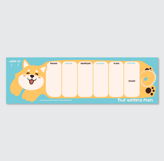 Shiba Dog Kawaii Weekly Desk Planner - 17" x 5"
