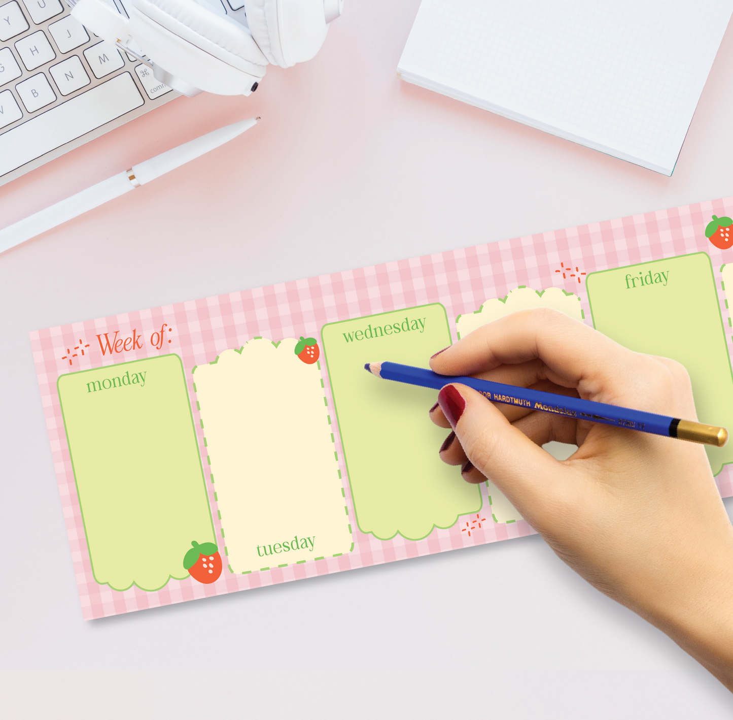 Strawberry Fields Weekly Desk Planner - 17" x 5"