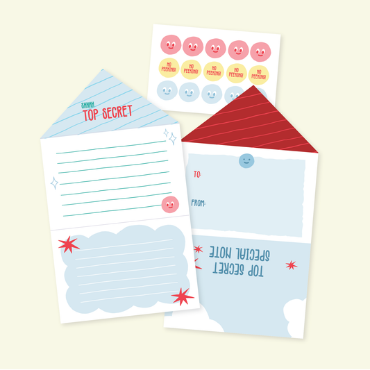 Kids Top Secret Fold Up Letter Set of 12 - Cute Notes & Stickers