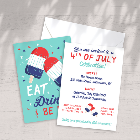 4th of July Party Invitation - Custom OR Fill-in-the-Blank - Set of 12