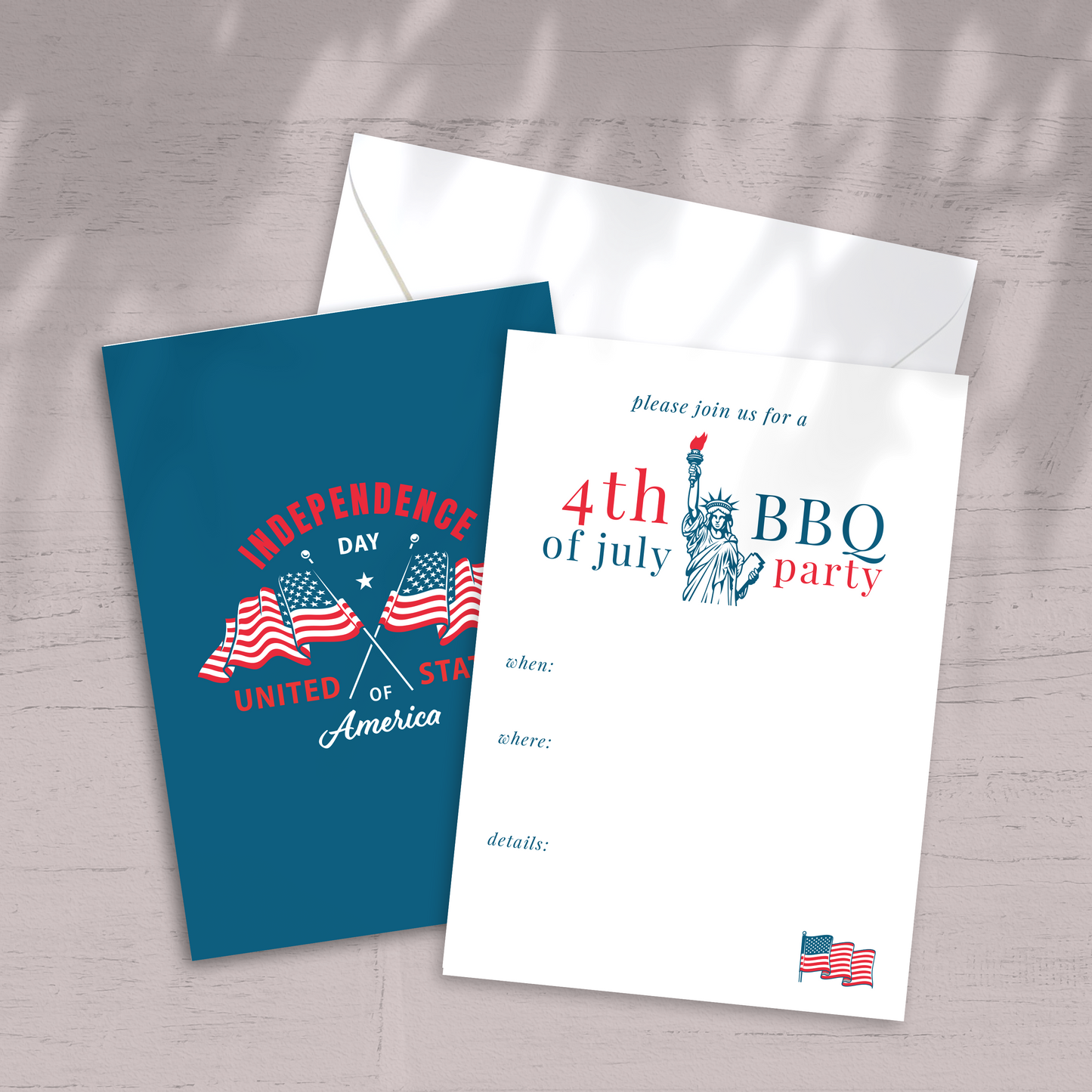 Lady Liberty 4th of July Party Invitation - Custom OR Fill-in-the-Blank - Set of 12