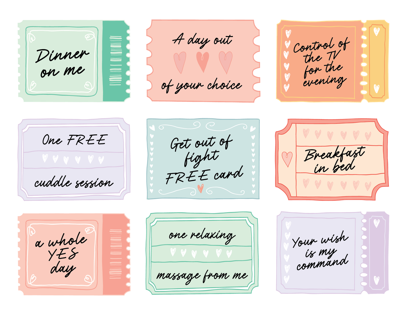Set of 9 Love Coupons