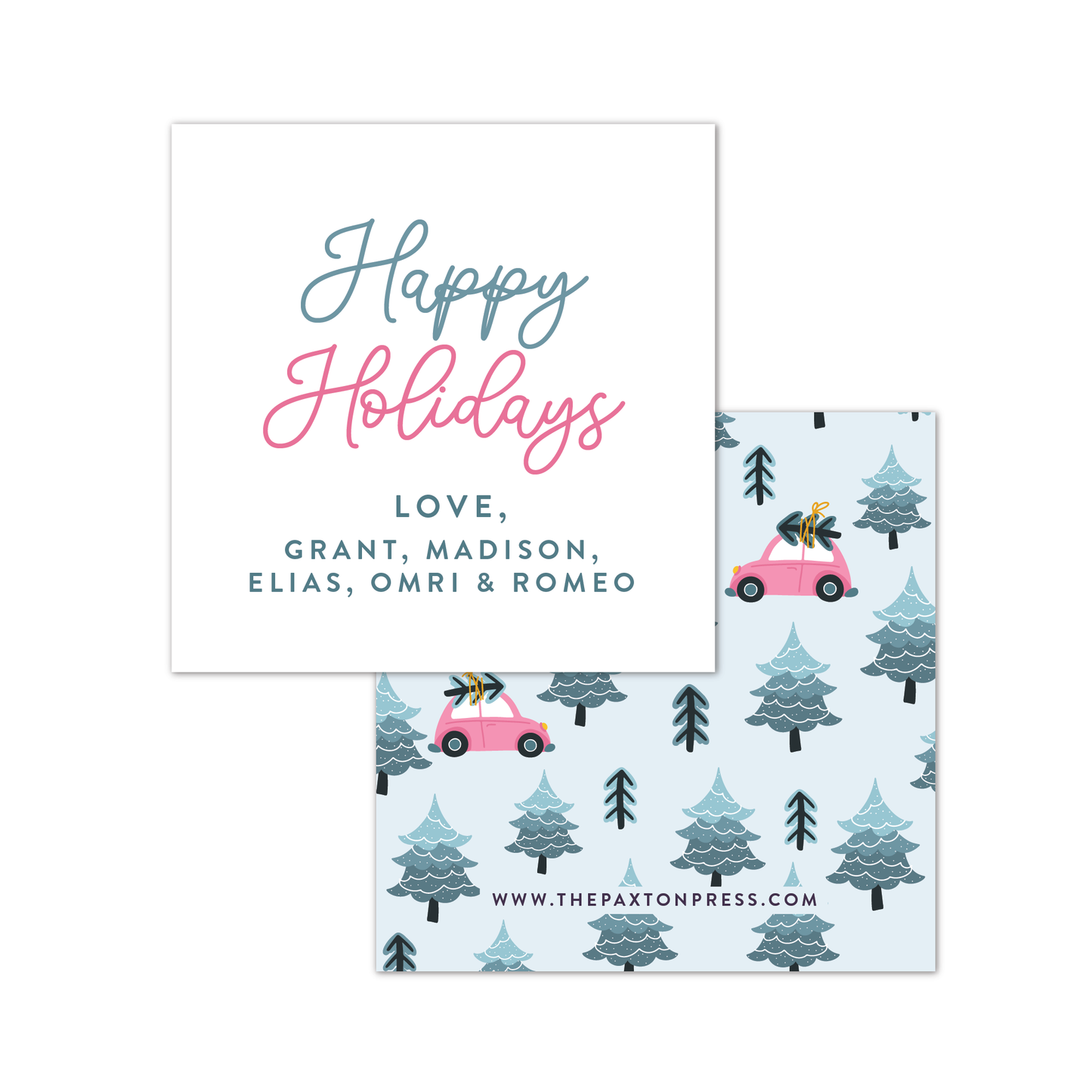 Pink Car Happy Holidays Favor Tags or Stickers