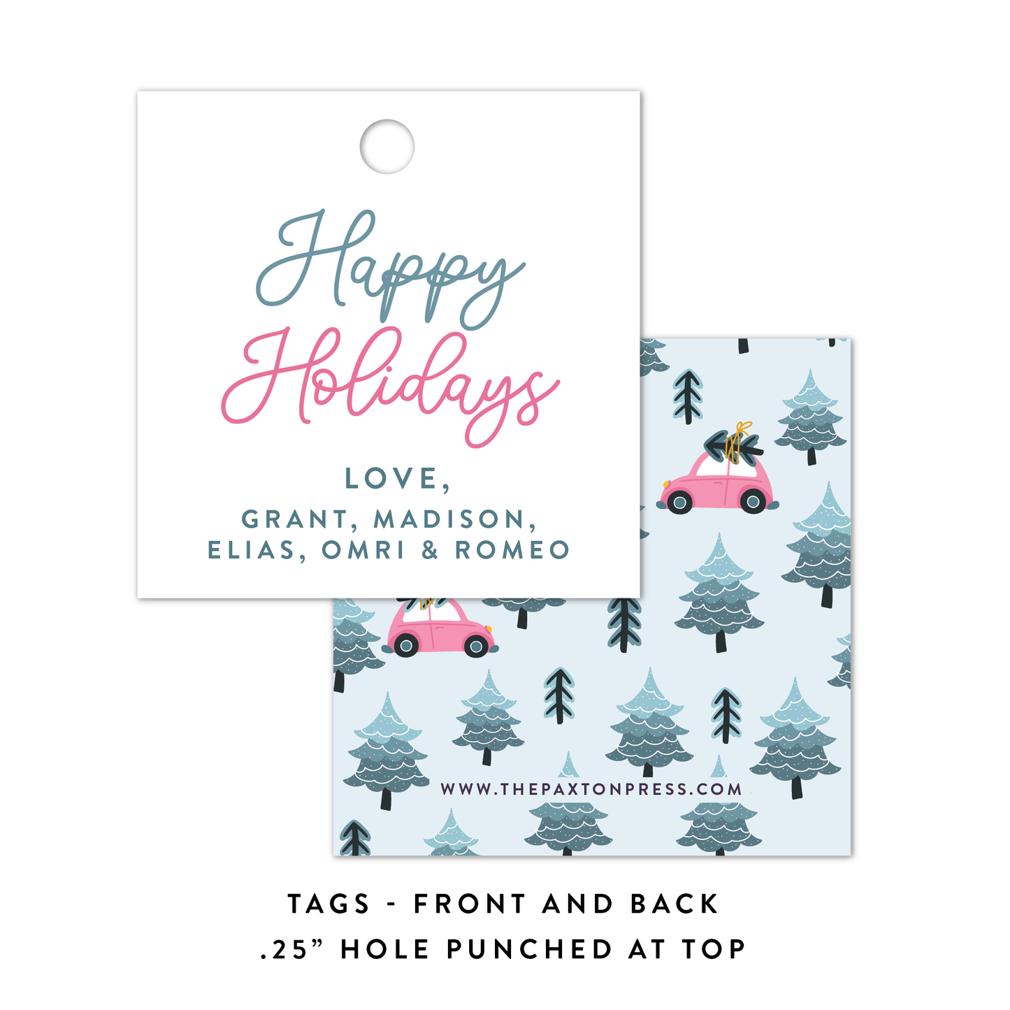 Pink Car Happy Holidays Favor Tags or Stickers