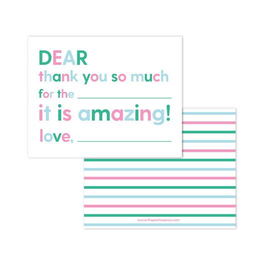 Kids Fill In The Blank Thank You Pink & Blue Stripes