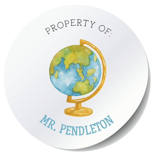 Property Of Teacher or Student Stickers - Globe
